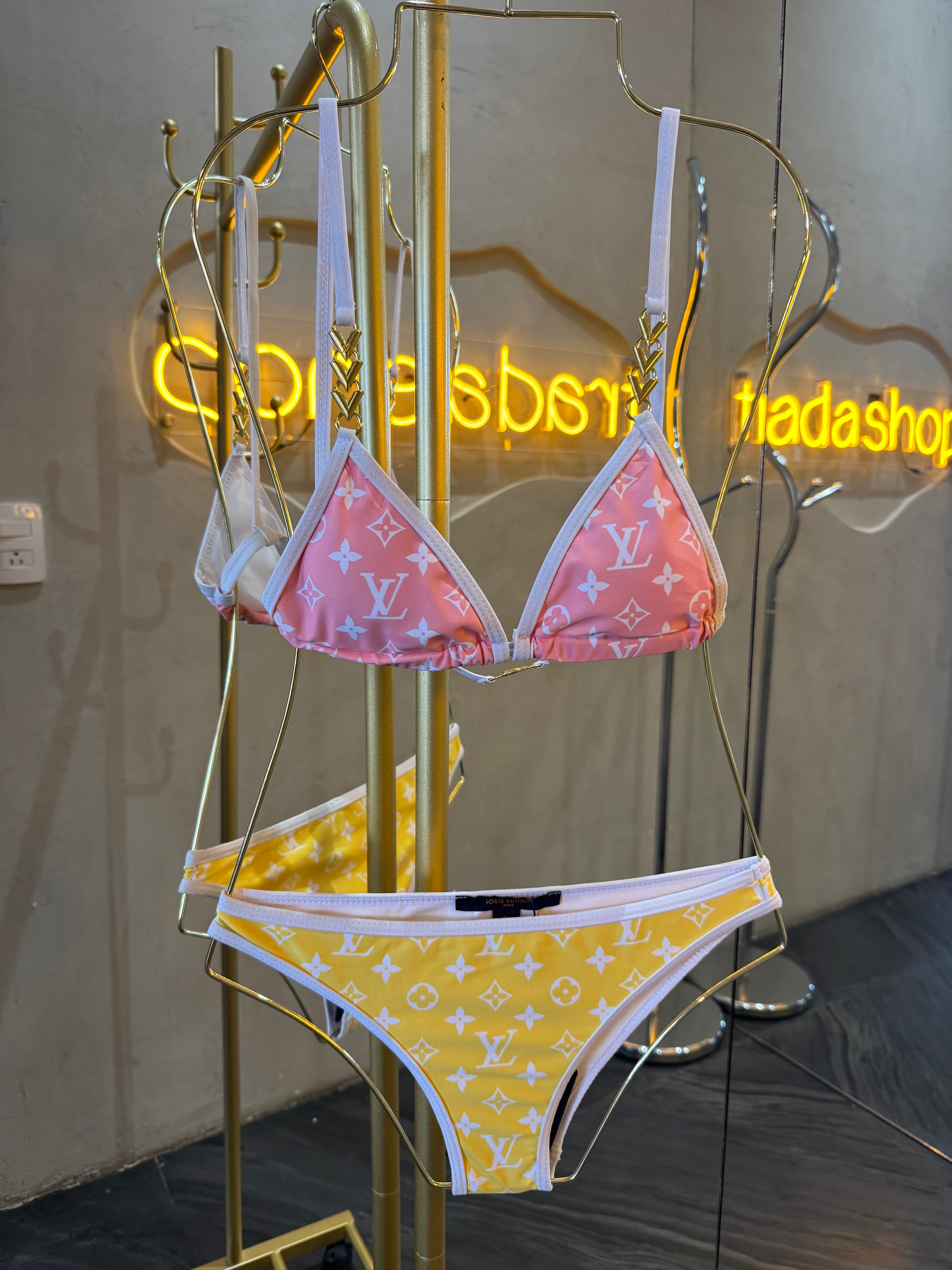 Traje de baño 2 piezas amarillo/ rosa